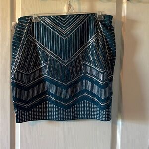 Express Teal and Silver Midi Skirt